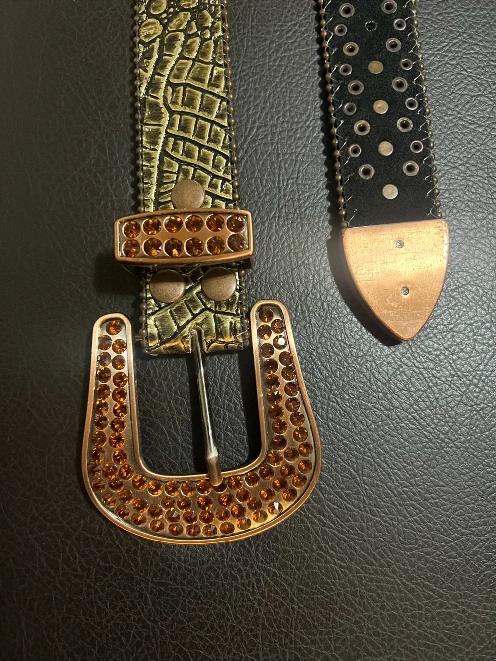 Y2K Western Bling Belt with Amber Crystals-Small